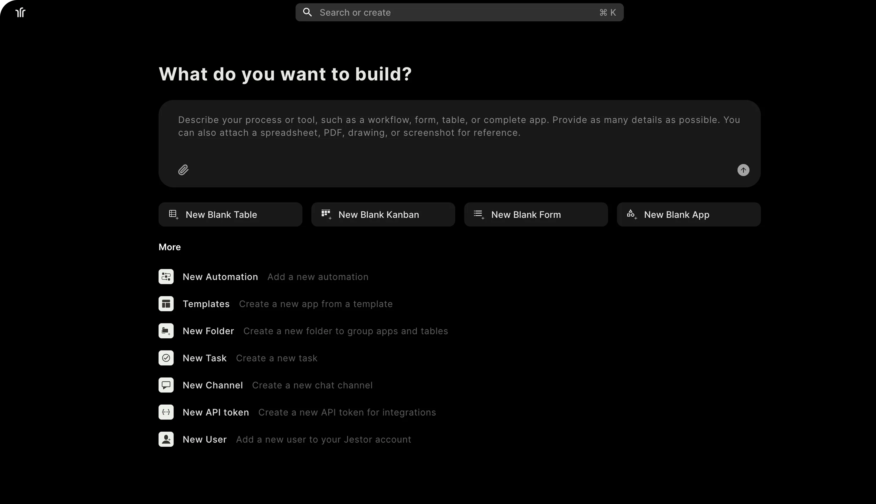 Jestor AI Interface - What do you want to build?