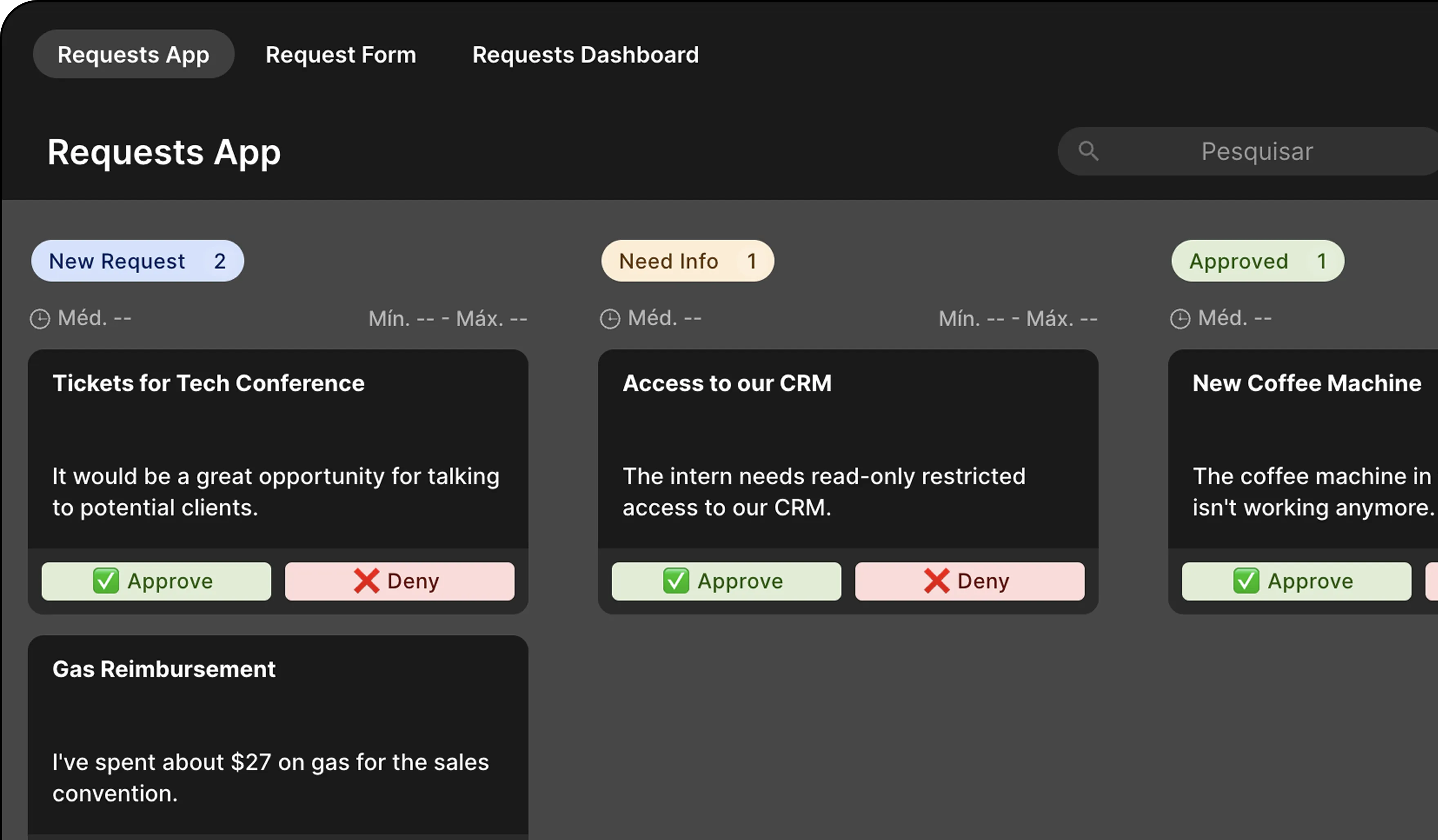 ERP approval levels interface showing Requests App