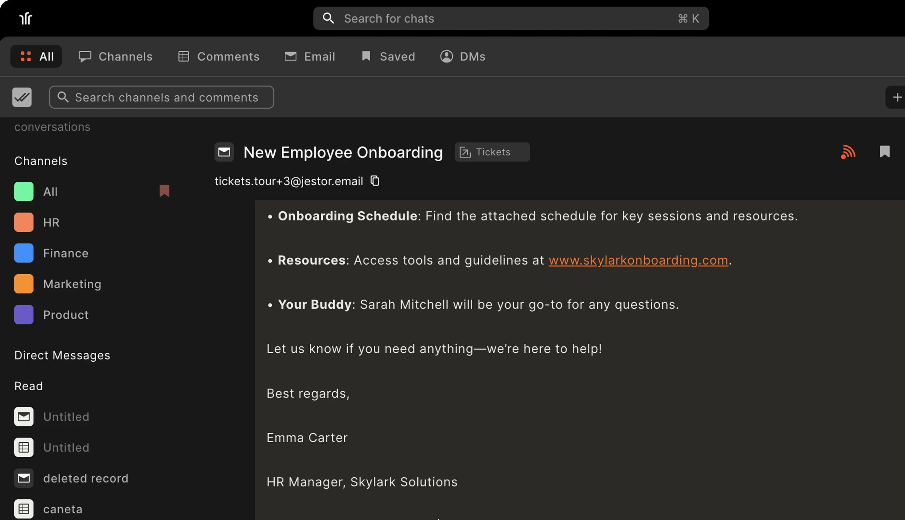Organized Communication Interface - Email and Centralized Conversation