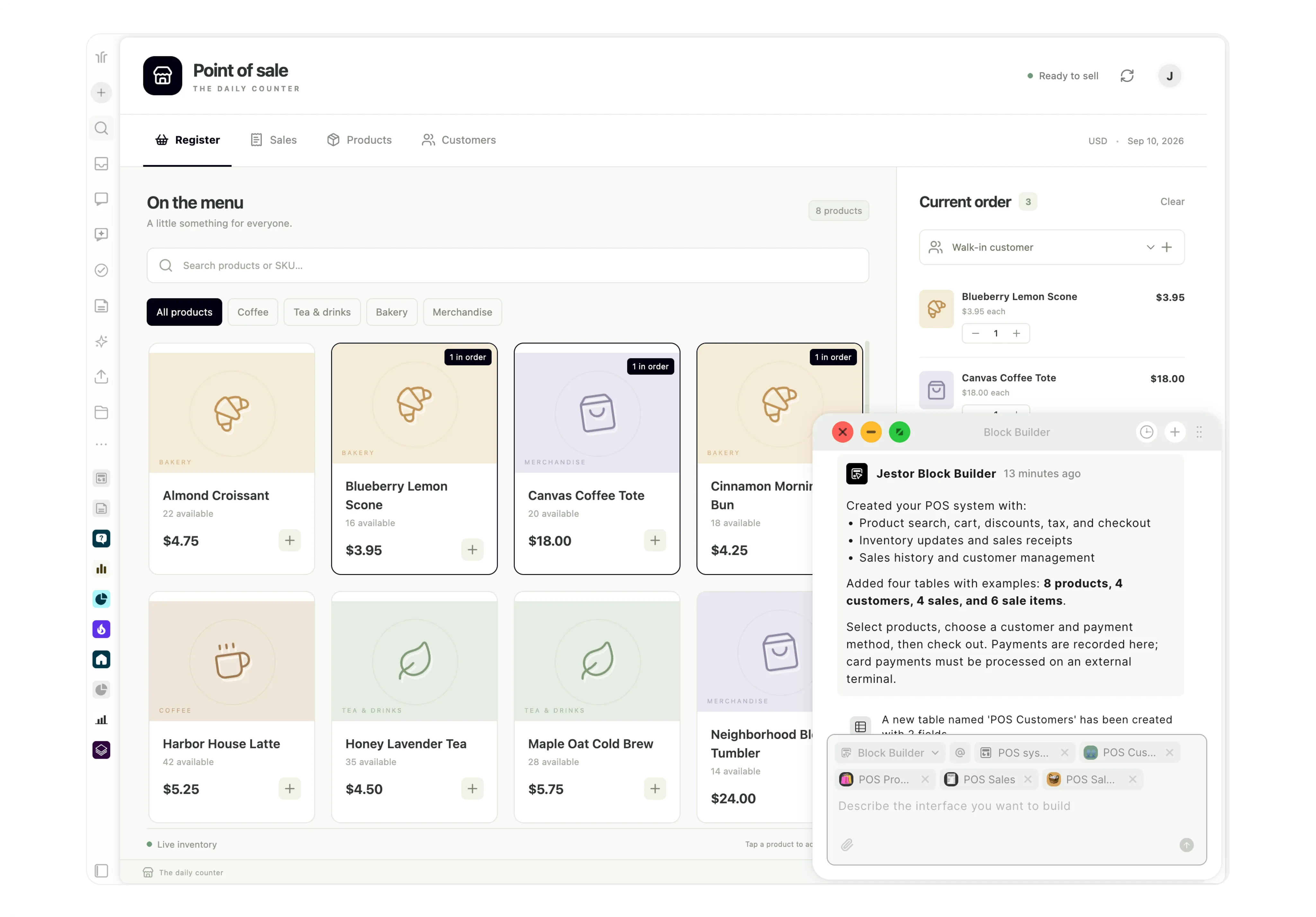 A point of sale app in Jestor, built with AI