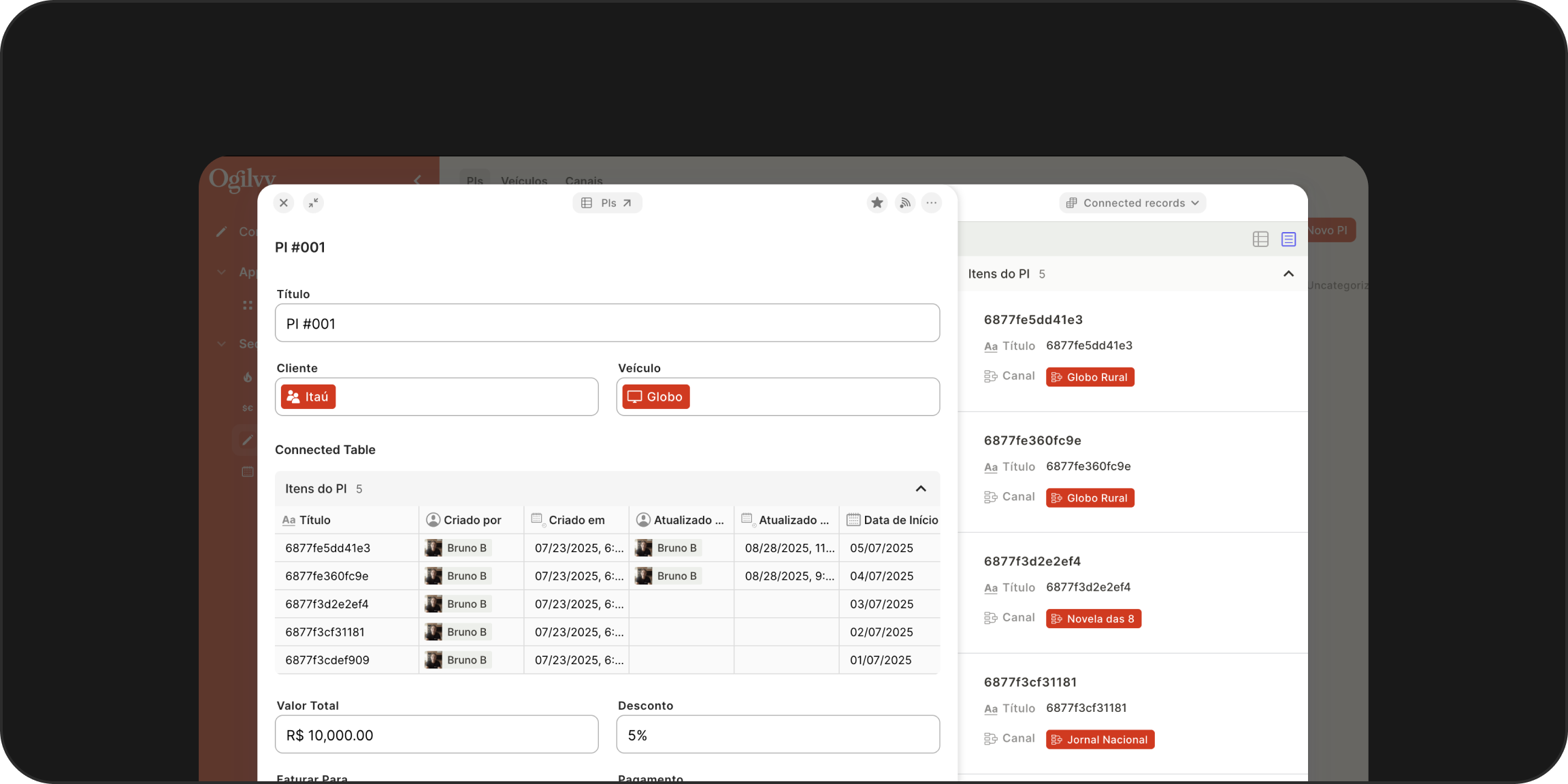 Linked rows, one view