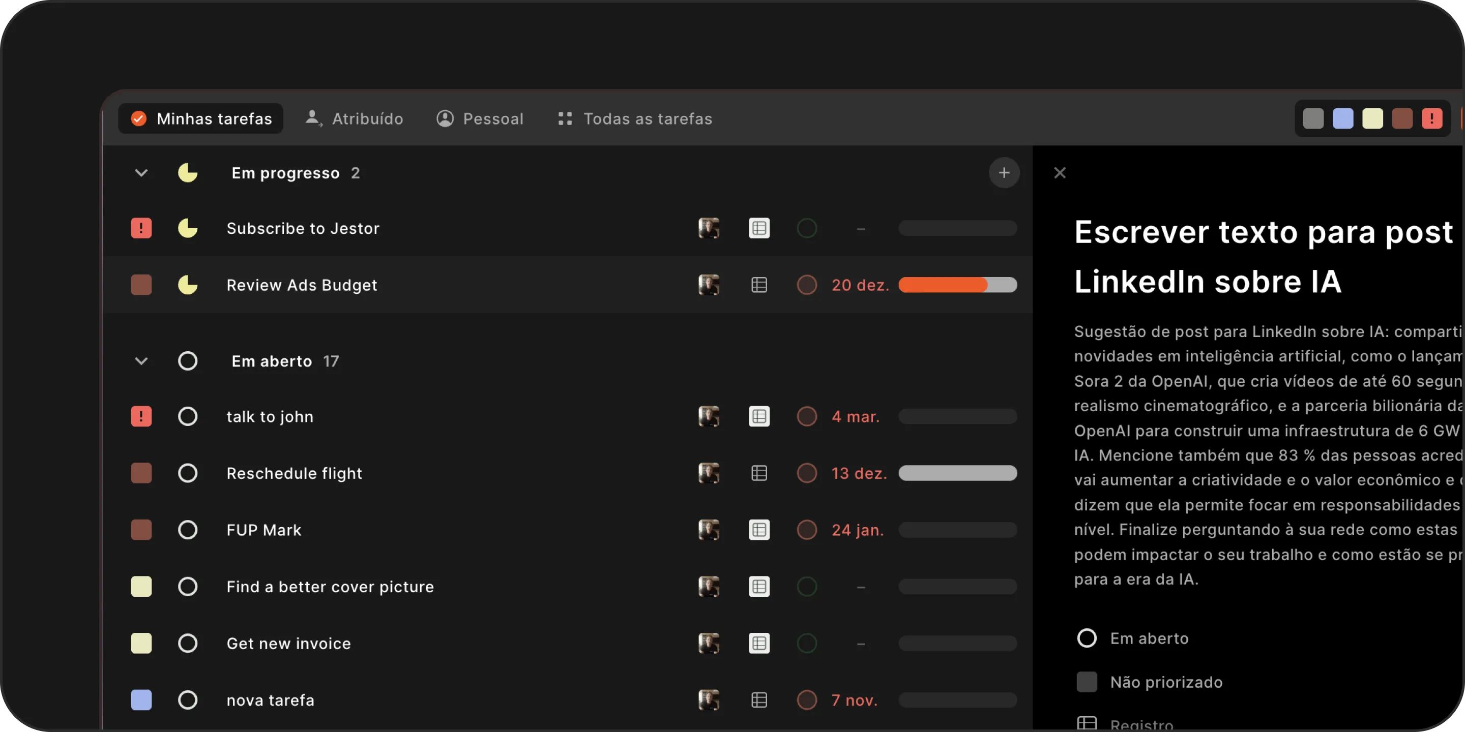 Gerenciamento de tarefas